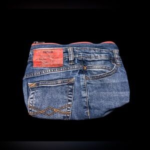 Denim Jeans-Inspired Zip Pouch in Blue with Coral Trim